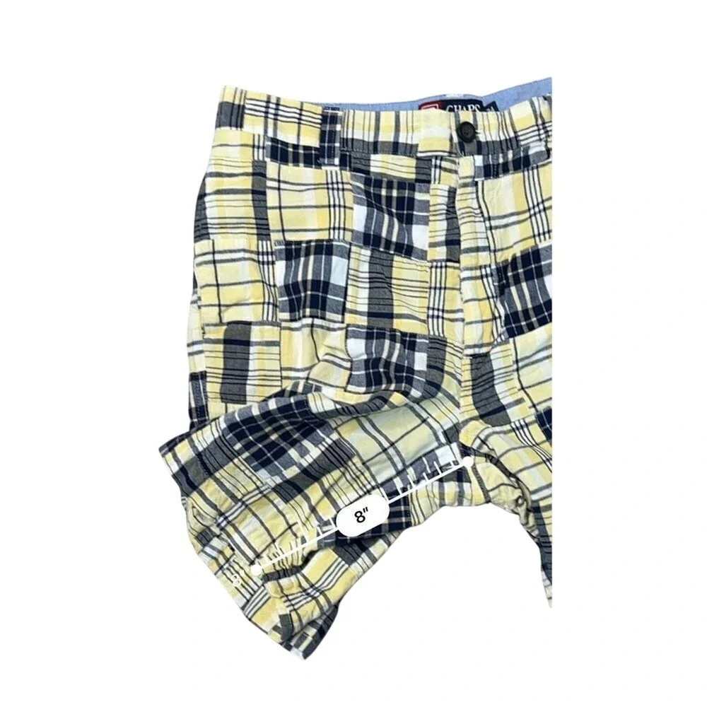 Chaps Madras Blue Yellow Plaid Cotton Shorts Casual 34 Patchwork Retro 8